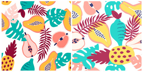 Naklejka na ściany i meble Abstract fruit pattern. Tropical seamless pattern. Vector illustration in hand drawn style.