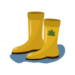 Rubber boots with maple leaves. Autumn vector illustration.