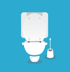 Toilet bowl with wc paper and wc brush