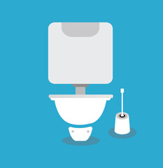 Toilet bowl with wc paper and wc brush