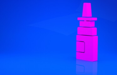 Pink Bottle nasal spray icon isolated on blue background. Minimalism concept. 3d illustration. 3D render.