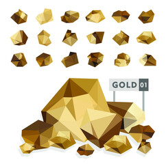 Set of gold rocks, gold nuggets 