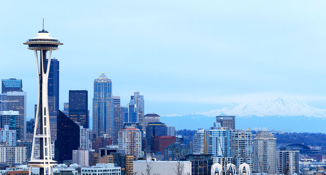 The Space Needle, Seattle Skyline, view from Kerry Park. It is one of the most recognizable landmarks in the world and is a treasured Seattle icon.