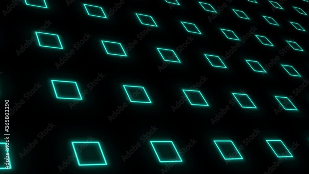 Poster blue squares on dark blue background are changed size with perspective motion. looping realistic ani