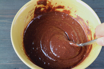 The Ingredients Being Mixed for Baking a Healthy and Tasty Wholemeal Chocolate Olive Oil Cake