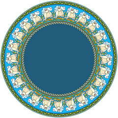 Ornamental birds vector round frame illustration