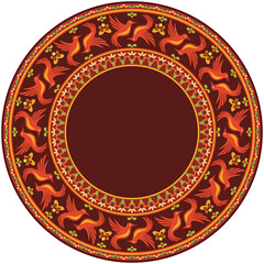 Ornamental birds vector round frame illustration