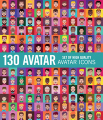 130 Avatar icon set Persons, avatars, 
 people heads of different ethnicity. 
 Avatar Vector design