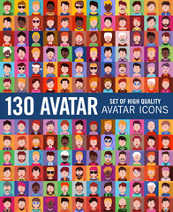 130 Avatar icon set Persons, avatars, 
 people heads of different ethnicity. 
 Avatar Vector design