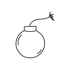 Doodle style bomb icon with burning wick. Vector illustration on white background.