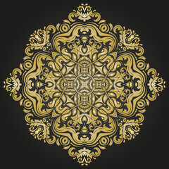 Oriental vector golden pattern with arabesques and floral elements. Traditional classic ornament. Vintage golden round pattern with arabesques