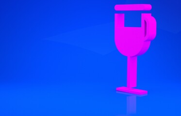 Pink Irish coffee icon isolated on blue background. Minimalism concept. 3d illustration. 3D render.