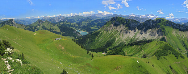 Vue panoramique des rochers de Naye, en Suisse, près du lac Léman. © lamax
