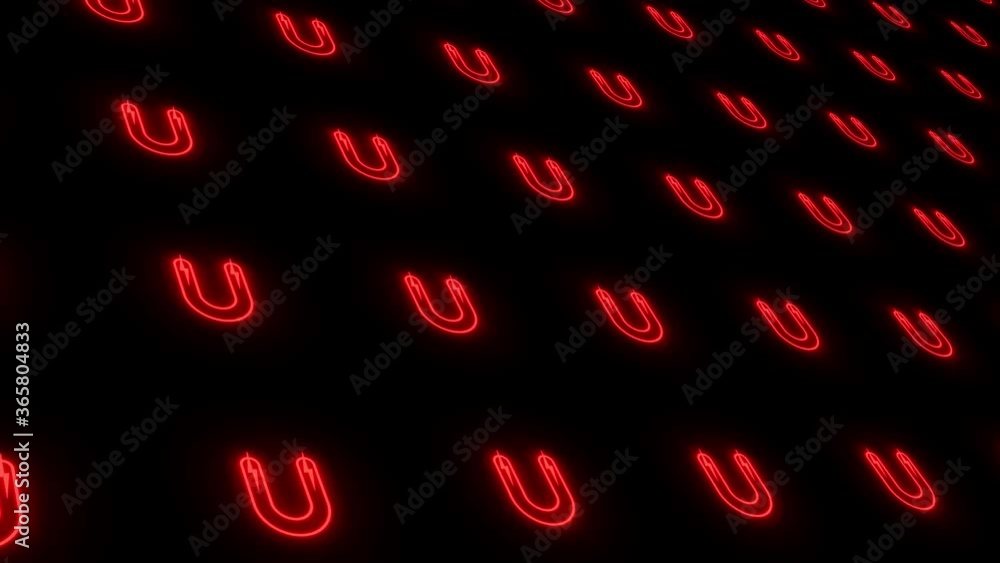 Poster red magnets on dark blue background are changed size with perspective motion. looping realistic anim