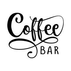 COFFEE bar logo - design for Bars, restaurants, coffe shops, flyers, cards, invitations, stickers, banners. Hand painted brush pen modern calligraphy isolated on white background.