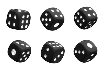 Collection of black dices, isolated on white background