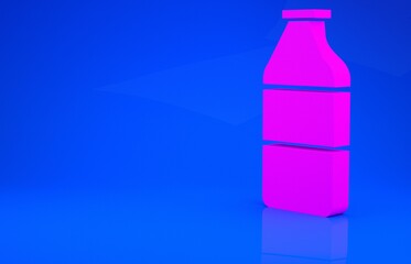 Pink Closed glass bottle with milk icon isolated on blue background. Minimalism concept. 3d illustration. 3D render.