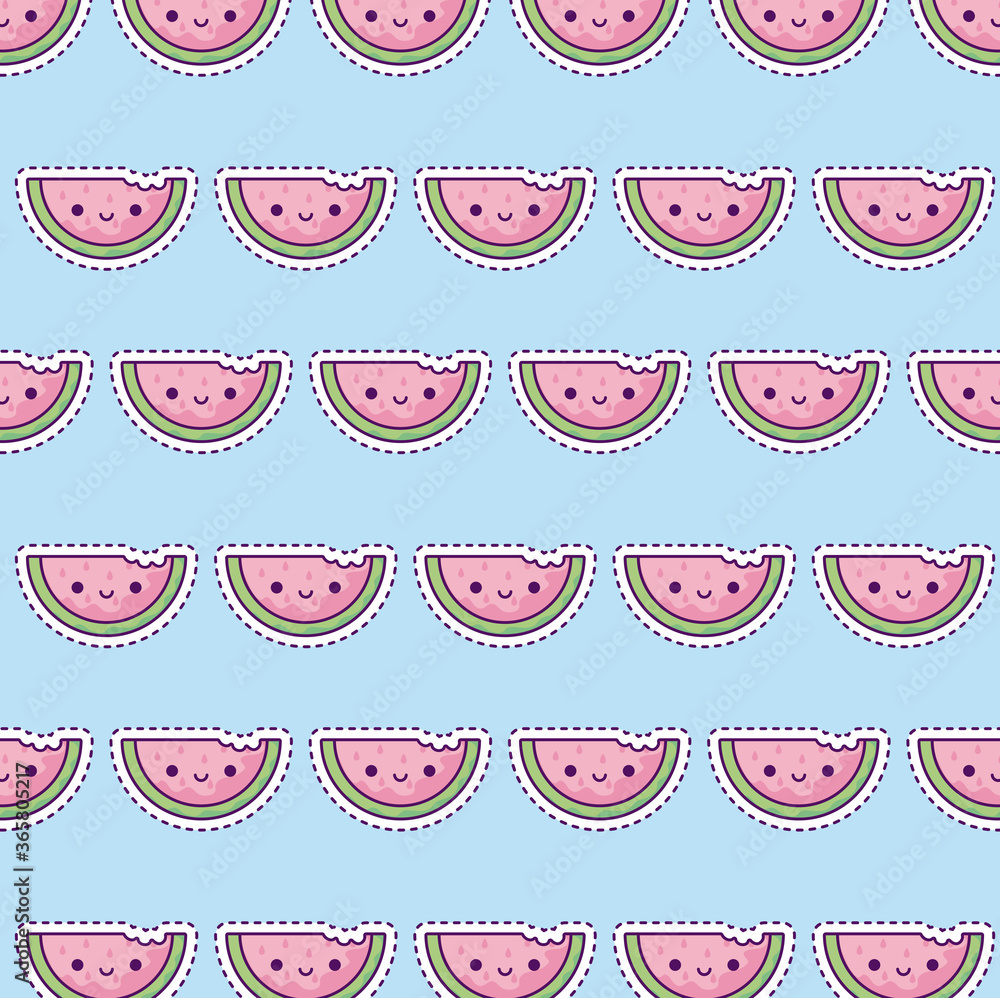 Poster pattern with sliced watermelon, patch style