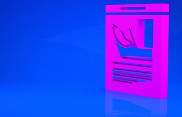 Pink Newspaper and coffee icon isolated on blue background. Mass media symbol. Minimalism concept. 3d illustration. 3D render.