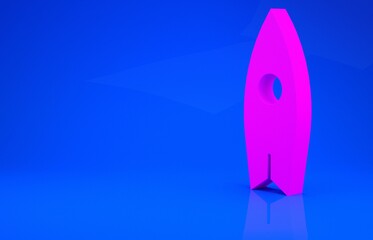 Pink Surfboard icon isolated on blue background. Surfing board. Extreme sport. Sport equipment. Minimalism concept. 3d illustration. 3D render.