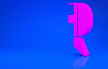 Pink Fencing helmet mask icon isolated on blue background. Traditional sport defense. Minimalism concept. 3d illustration. 3D render.