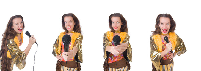 Woman in spanish clothing with mic