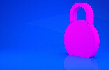 Pink Kettlebell icon isolated on blue background. Sport equipment. Minimalism concept. 3d illustration. 3D render.