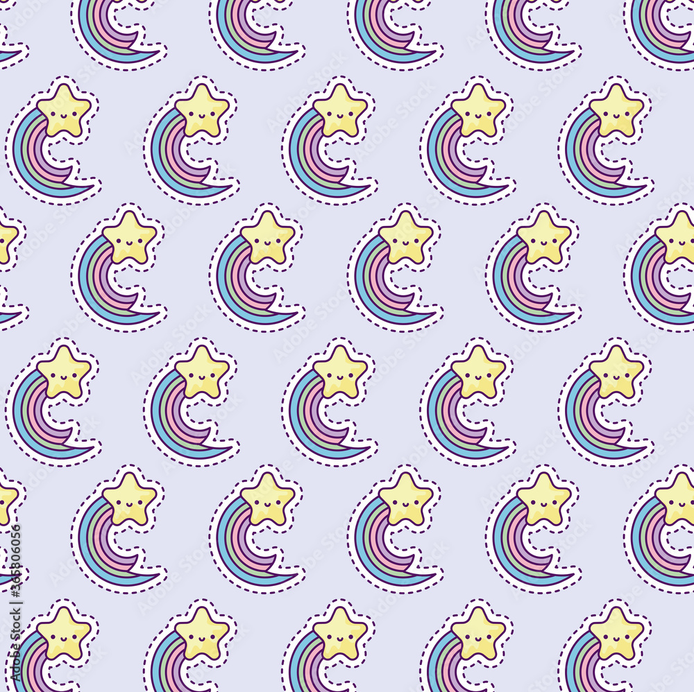 Poster pattern with rainbow and star, patch style