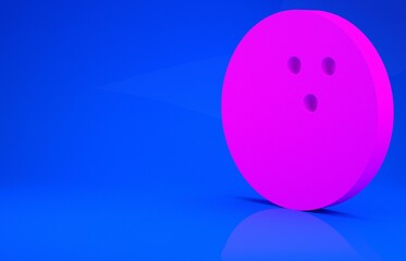 Pink Bowling ball icon isolated on blue background. Sport equipment. Minimalism concept. 3d illustration. 3D render.
