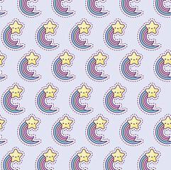 pattern with rainbow and star, patch style