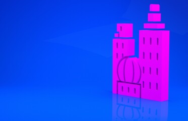 Pink City landscape icon isolated on blue background. Metropolis architecture panoramic landscape. Minimalism concept. 3d illustration. 3D render.