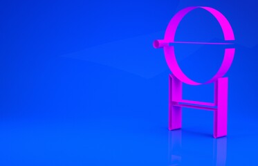 Pink Barbecue grill icon isolated on blue background. BBQ grill party. Minimalism concept. 3d illustration. 3D render.