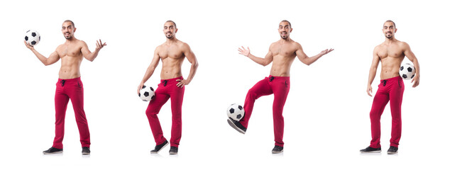 Young football player isolated on white