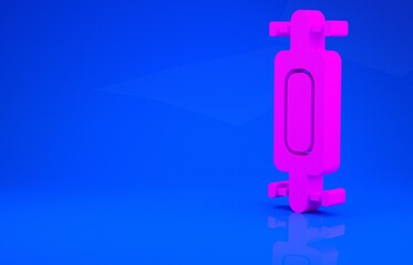 Pink Longboard or skateboard cruiser icon isolated on blue background. Extreme sport. Sport equipment. Minimalism concept. 3d illustration. 3D render.