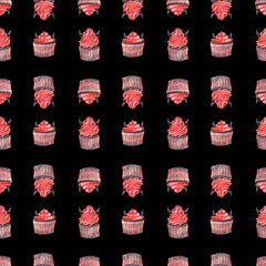 seamless pattern with devil cupcakes