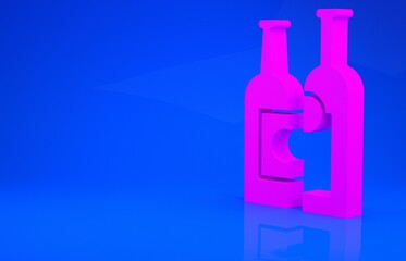 Pink Bottles of wine icon isolated on blue background. Minimalism concept. 3d illustration. 3D render.