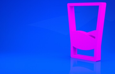 Pink Glass of vodka icon isolated on blue background. Minimalism concept. 3d illustration. 3D render.