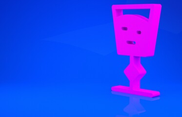 Pink Wine glass icon isolated on blue background. Wineglass sign. Minimalism concept. 3d illustration. 3D render.