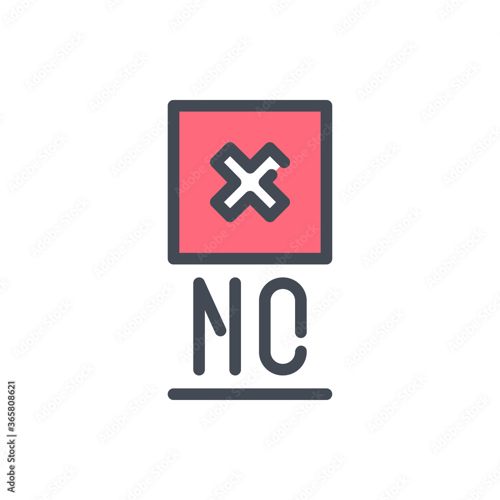 Poster no with cross color line icon. no vote vector outline colorful sign.