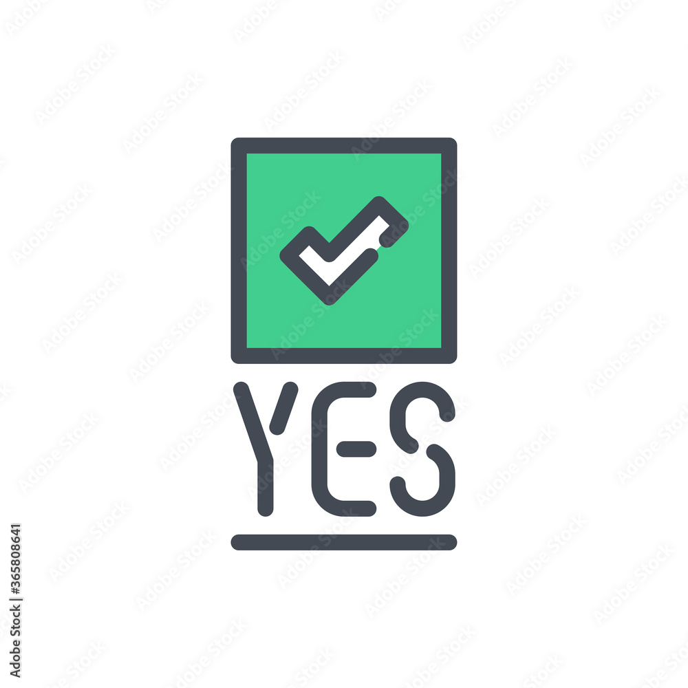 Poster yes with tick color line icon. yes vote vector outline colorful sign.