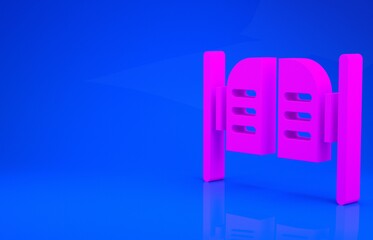 Pink Old western swinging saloon door icon isolated on blue background. Minimalism concept. 3d illustration. 3D render.