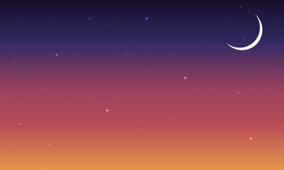 Abstract night blue orange starry sky, vector art illustration.
