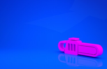 Pink Chainsaw icon isolated on blue background. Minimalism concept. 3d illustration. 3D render.