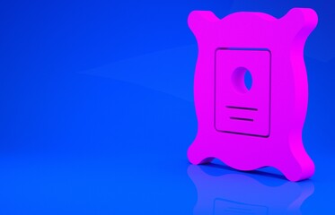 Pink Pack full of seeds of a specific plant icon isolated on blue background. Minimalism concept. 3d illustration. 3D render.