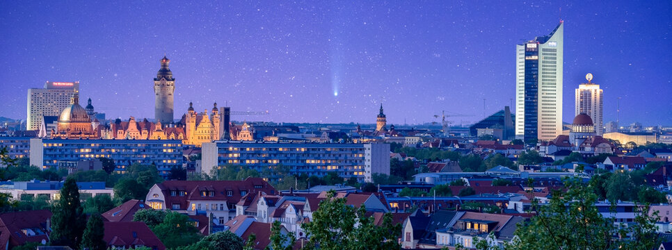 Comet  Neowise over Skyline Leipzig Germany
