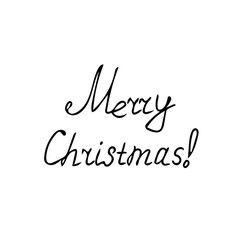 lettering merry christmas hand drawn in doodle style. vector, scandinavian, monochrome. single element for design sticker, card, poster. holiday, congratulations