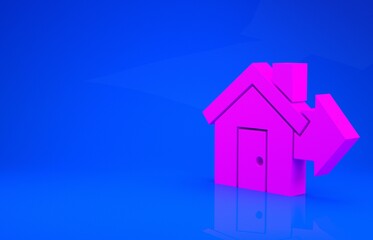 Pink Sale house icon isolated on blue background. Buy house concept. Home loan concept, rent, buying a property. Minimalism concept. 3d illustration. 3D render.