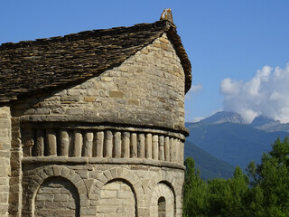 Apse detail of the Mozarab Pre-Romanesque or Romanesque Church of San Juan de Busa in the Serrablo...