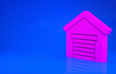 Pink Garage icon isolated on blue background. Minimalism concept. 3d illustration. 3D render.