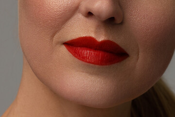 Close-up of full lips of mature woman with wrinkles. anti aging skin care program. Injections and lifting